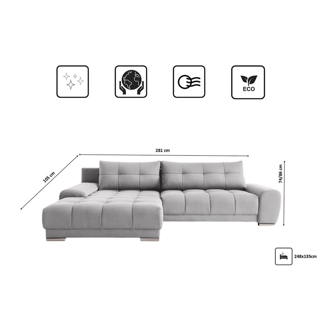 Thumbnail - Kaiser Möbel Ecksofa, Hellgrau, Holz, 281x105 cm, Wohnzimmer, Sofas & Couches, Wohnlandschaften, Ecksofas
