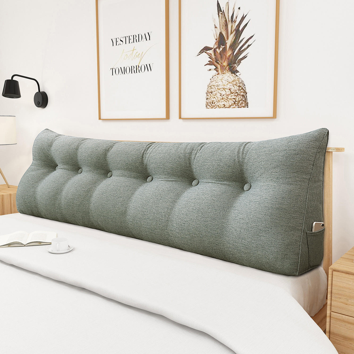 RÜCKENKISSEN für Bett Leinenlook Grau 160 cm - Grau, Textil (50/160cm) - Vercart