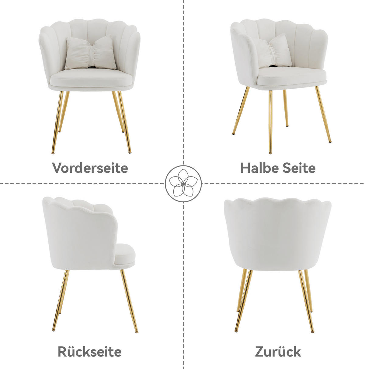 SESSEL 68x78x94.5 cm in Beige, Samt mit Blütenblatt-Rückenlehne, Metallbeine - Beige, Textil (58/77/63cm) - Modfu