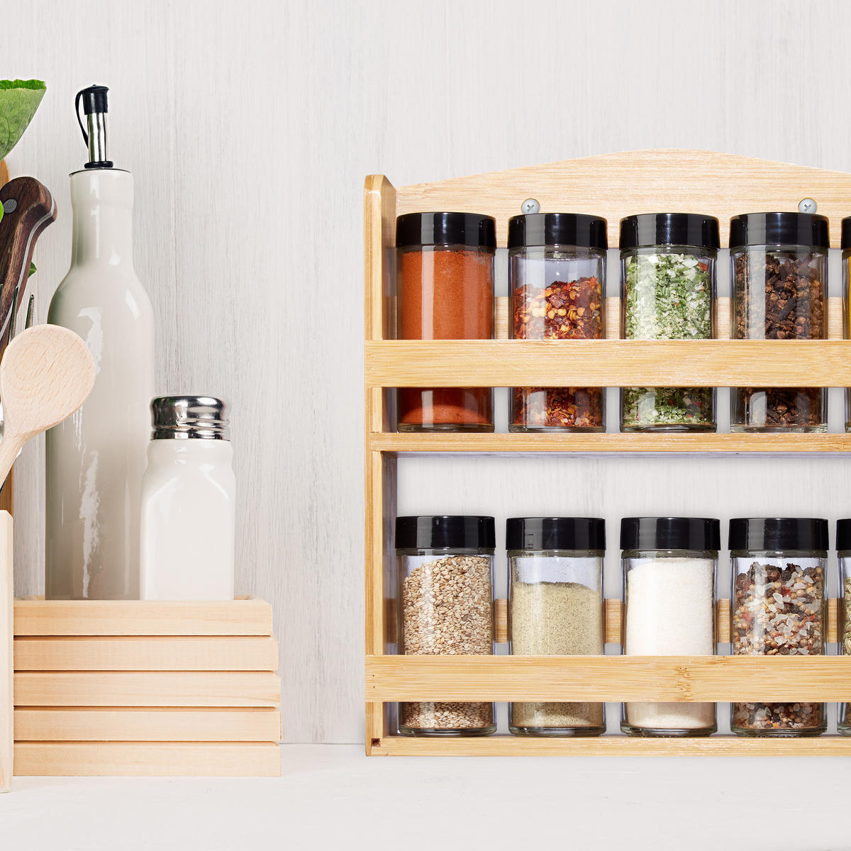 GEWÜRZREGAL - Hellbraun, Glas/Holz (26/27/6.5cm) - Relaxdays