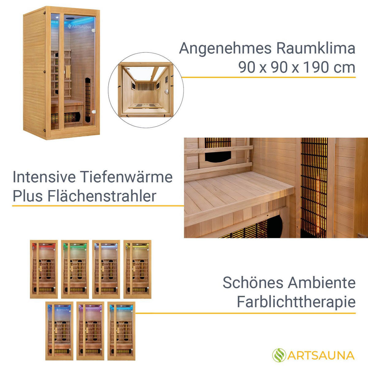 INFRAROTKABINE Nyborg S90V mit Vollspektrumstrahlern - Naturfarben, Holz (90/190/90cm) - Artsauna