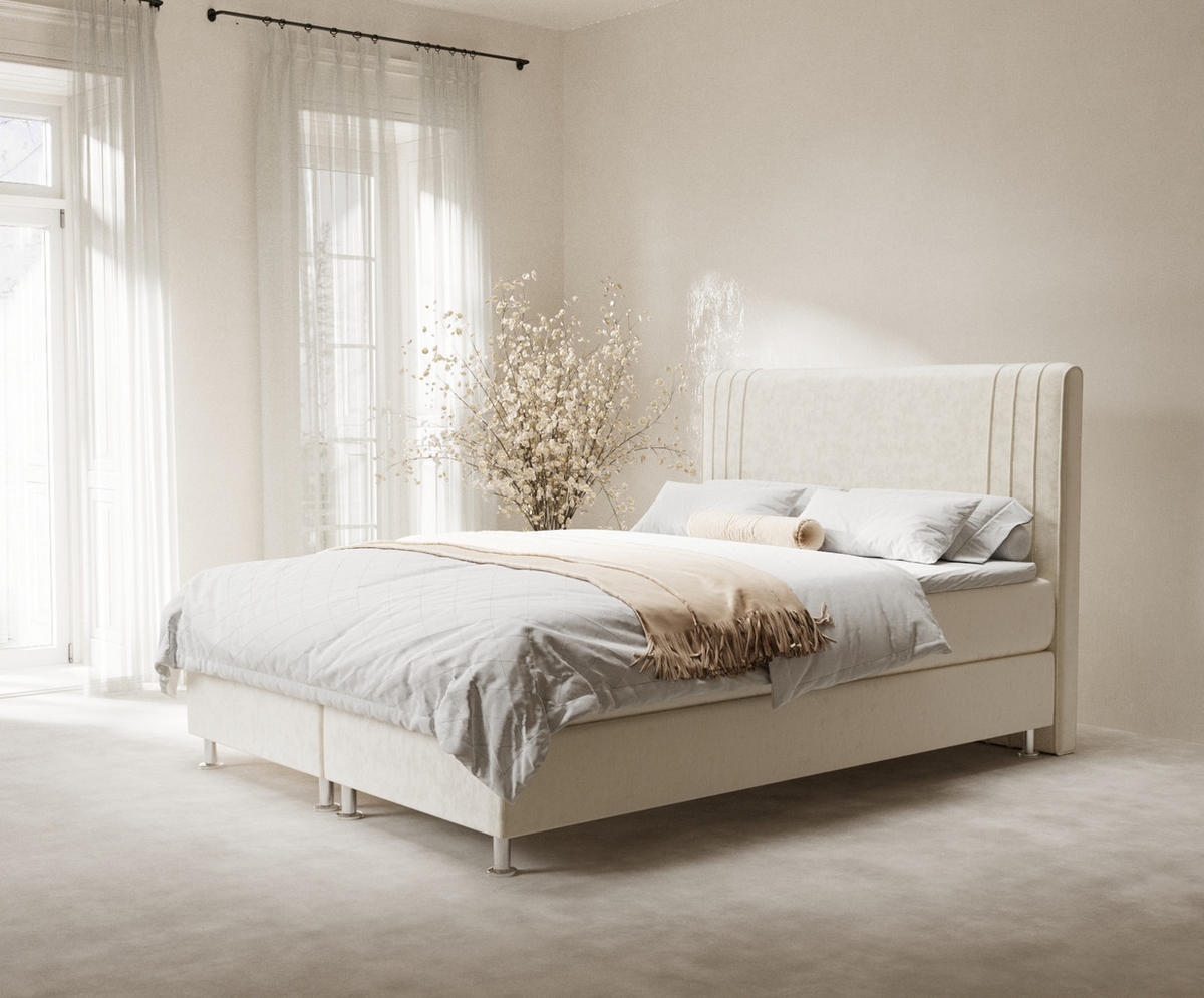 BOXSPRINGBETT Casone Creme 200/200 cm mit Latex-Topper - Silberfarben/Creme, Holz/Holzwerkstoff (200/200cm) - Maison de Reve