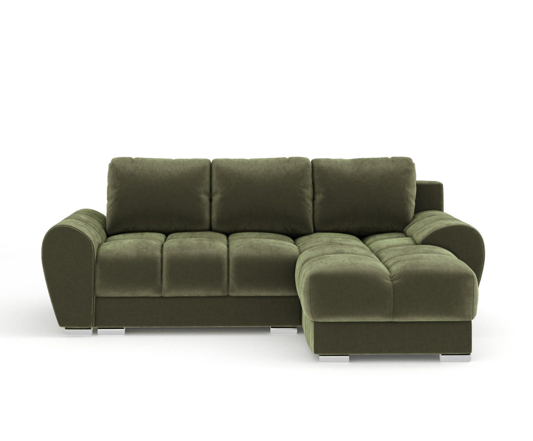 ECKSOFA MIT SCHLAFFUNKTION Peebles Olivenfarbe Samtstoff - Chromfarben/Olivgrün, Holz/Holzwerkstoff (256/175cm) - Maison de Reve