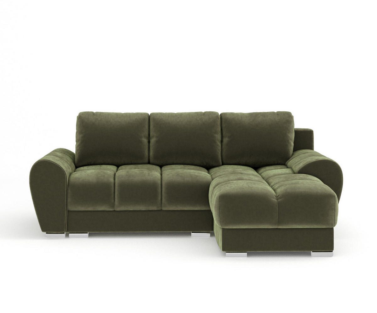 ECKSOFA MIT SCHLAFFUNKTION Peebles Olivenfarbe Samtstoff - Chromfarben/Olivgrün, Holz/Holzwerkstoff (256/175cm) - Maison de Reve