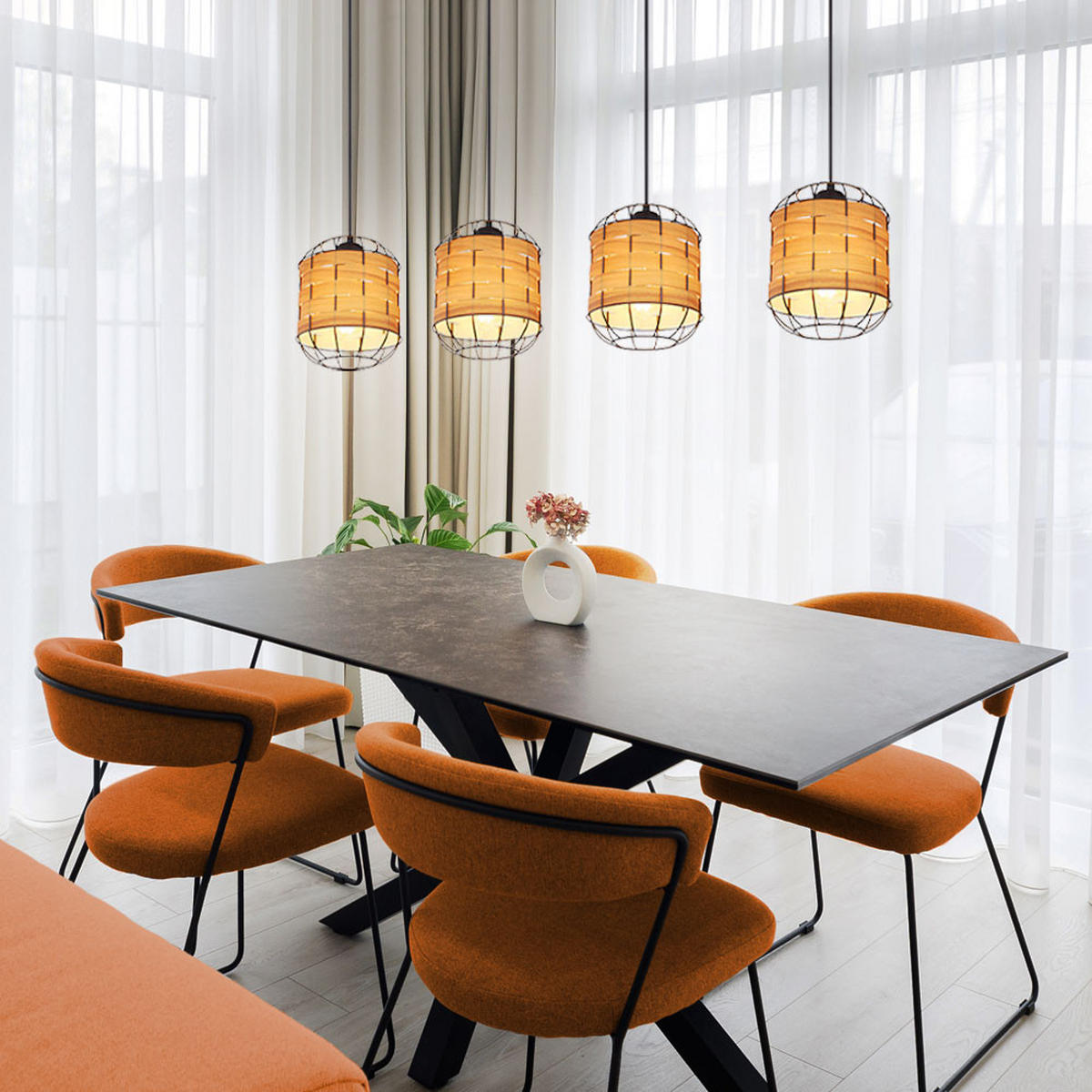 HÄNGELEUCHTE Holzoptik Schwarz Metall - Schwarz, Metall (100/18/120cm) - Globo Lighting