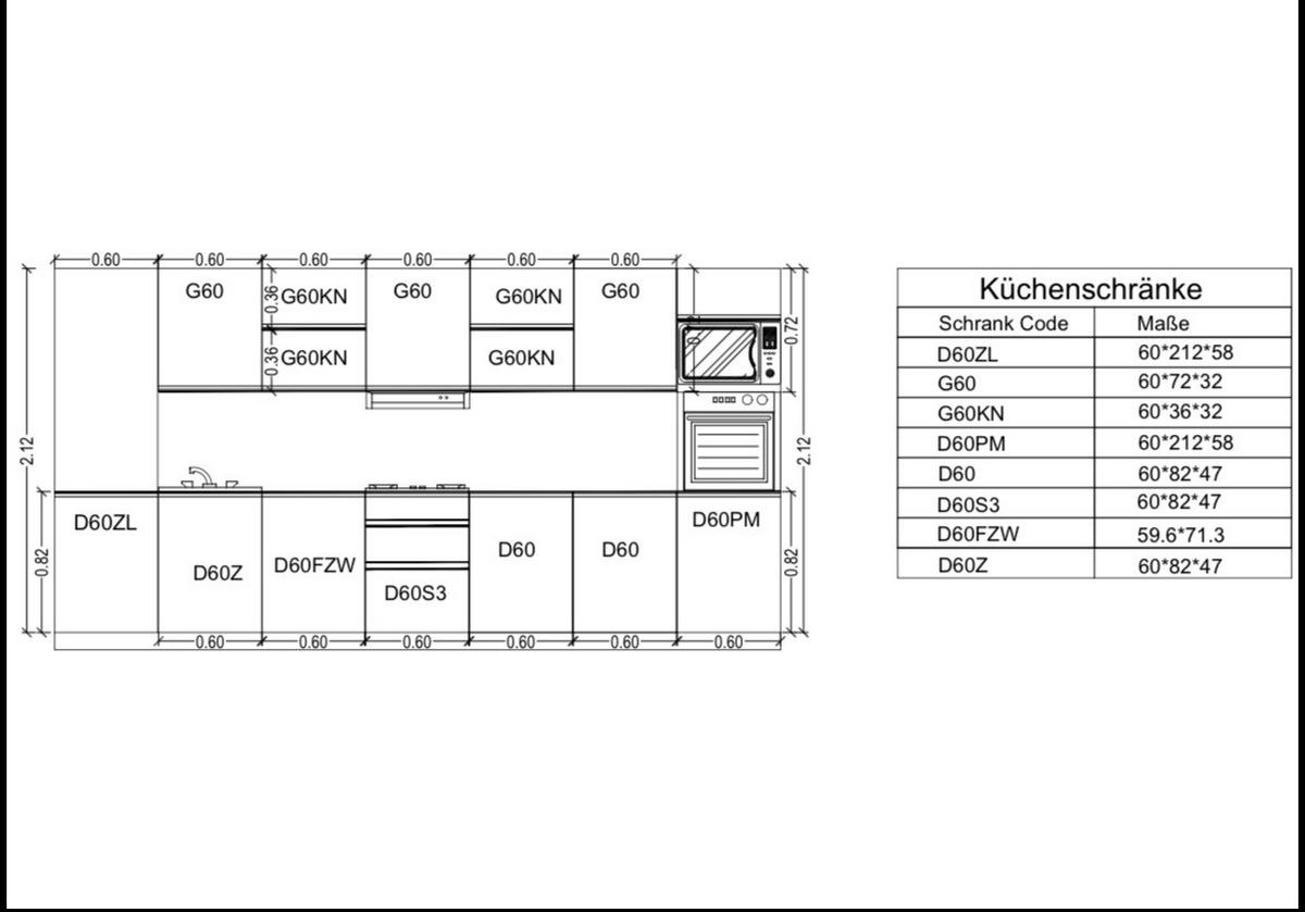 KÜCHENZEILE 420 cm - Langen KL12-M420 - in Artisan Eiche - Eiche Artisan, Holz (420/212/58cm)