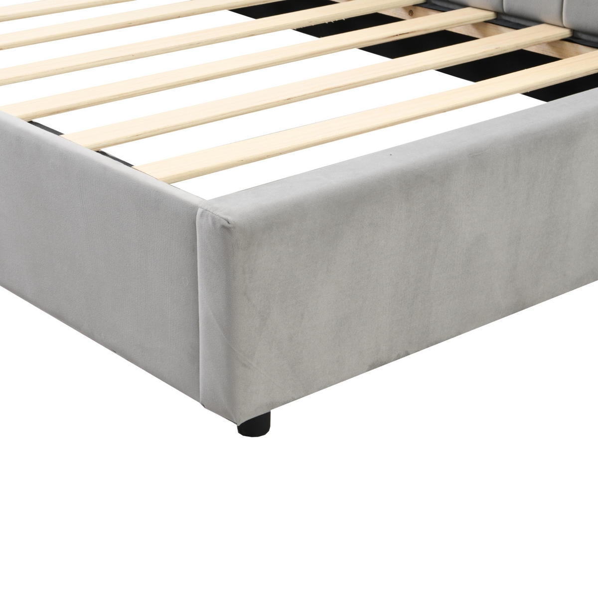 POLSTERBETT 90/200 cm Grau aus Samtstoff mit Lattenrost - Grau, Leder (90/200cm) - OKMYHOME