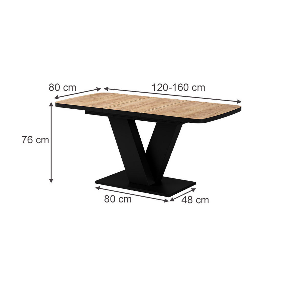 JÍDELNÍ STŮL Fenaro Dub Goldkraft/černá - černá/barva dubu, kompozitní dřevo (80/120/77.4cm) - Vicco