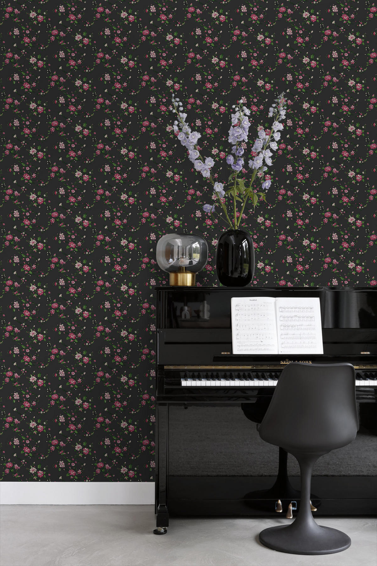TAPETE Blumen 53 cm x 10.05 m - Schwarz, Papier (53/1000cm) - Origin Wallcoverings
