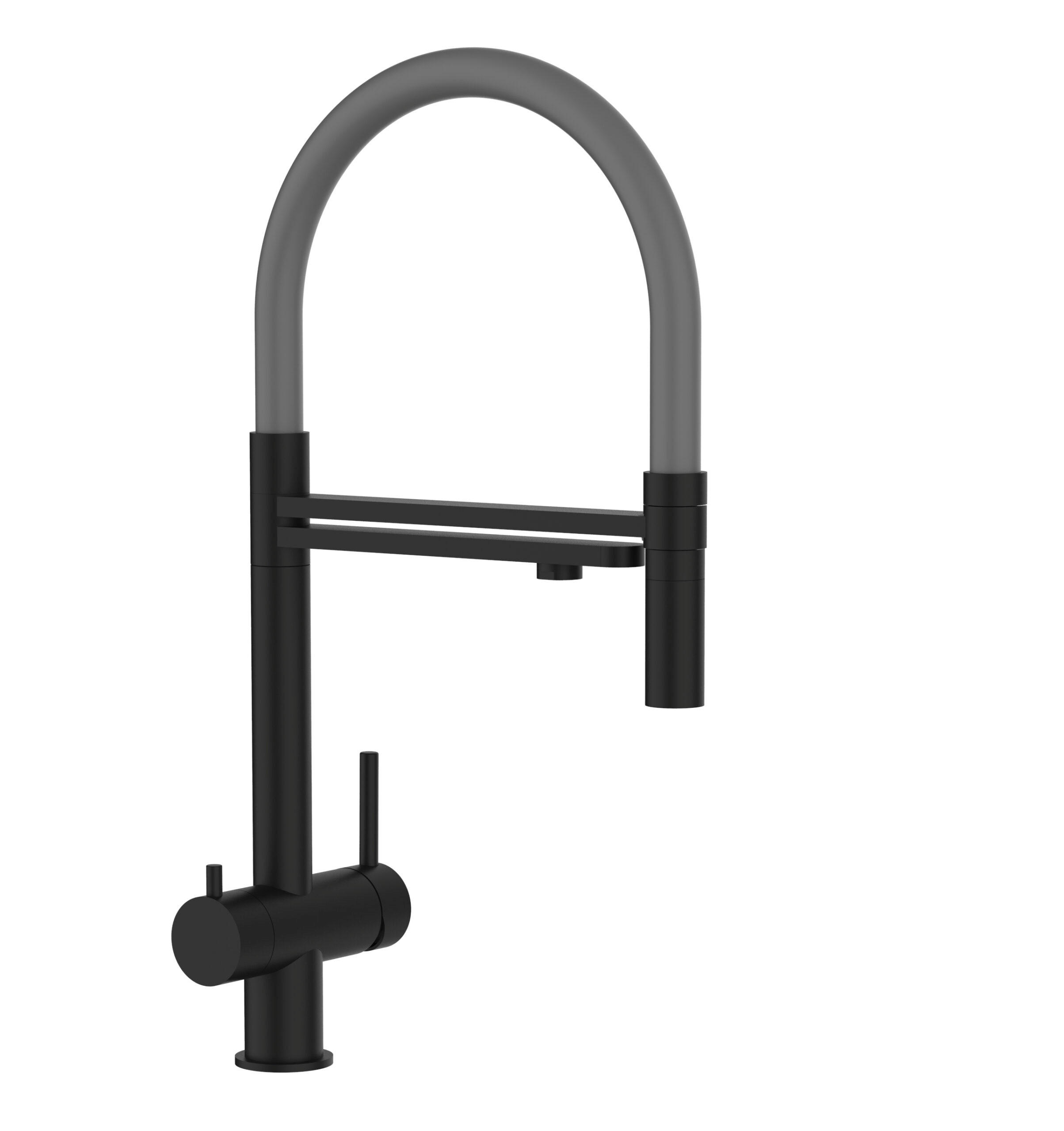 3-WEGE-KÜCHENARMATUR, Edelstahl Massiv aus Chirurgenstahl, PVD Schwarz Matt, 2-Strahl-Brause - Schwarz, Metall (26/49/26cm) - VIZIO
