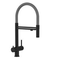 3-WEGE-KÜCHENARMATUR, Edelstahl Massiv aus Chirurgenstahl, PVD Schwarz Matt, 2-Strahl-Brause - Schwarz, Metall (26/49/26cm) - VIZIO