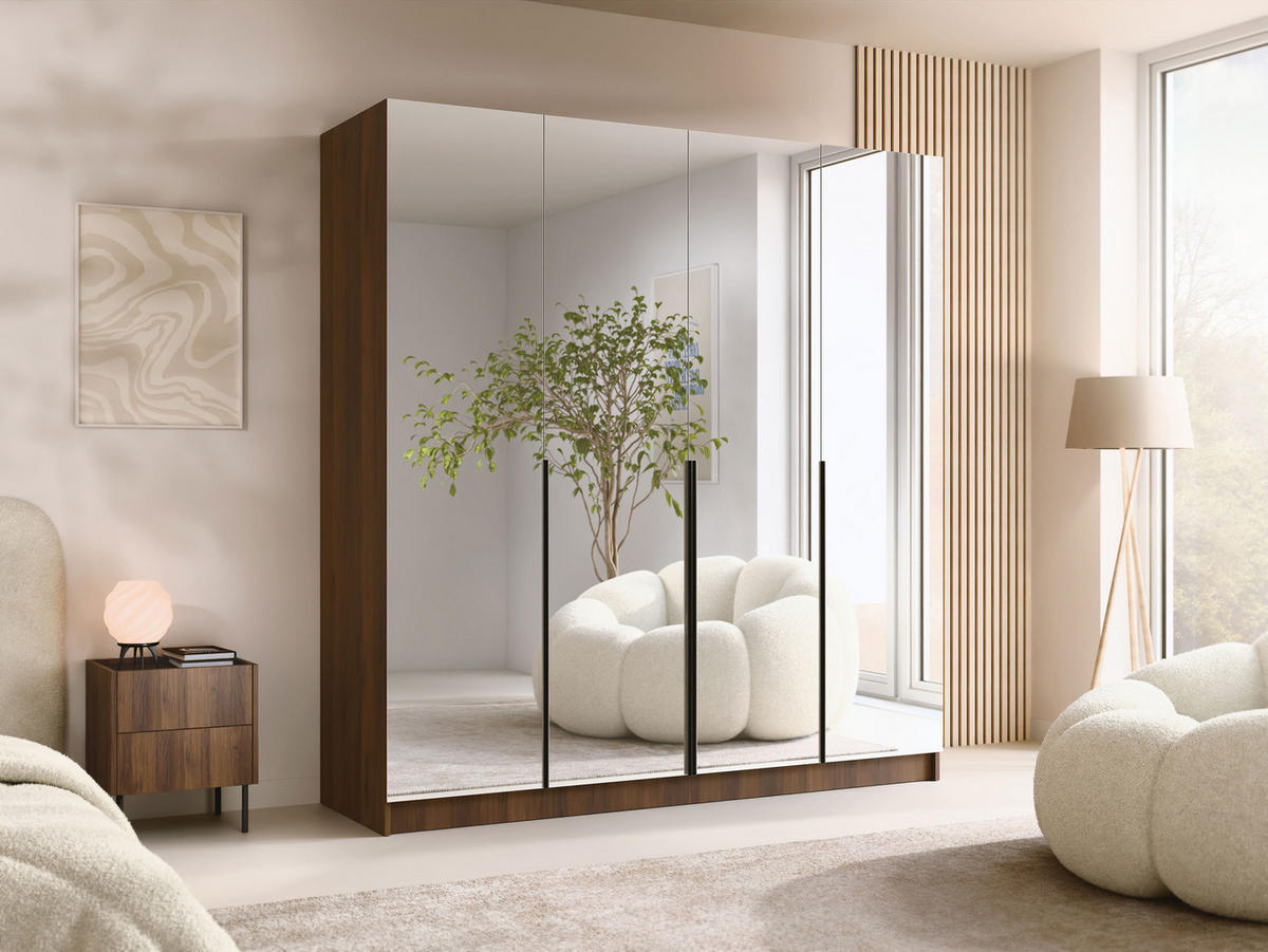 KLEIDERSCHRANK Santi III - Nussbaumfarben/Schwarz, Holzwerkstoff/Metall (200/215/58cm) - MIRJAN24