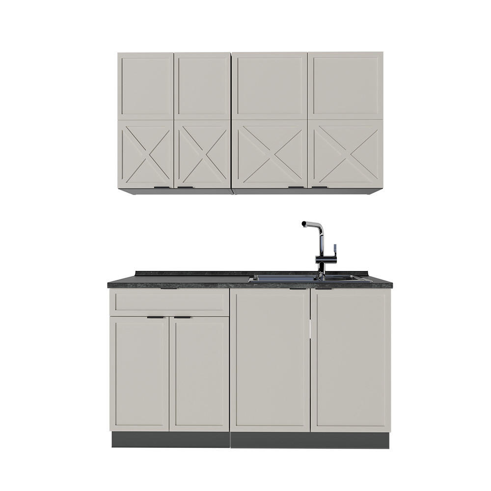 SINGLEKÜCHE Fame-Line GrauBeige/Anthrazit 140 cm, AP Anthrazit - Anthrazit/Grau, Holzwerkstoff (140/81.6/60cm) - Vicco