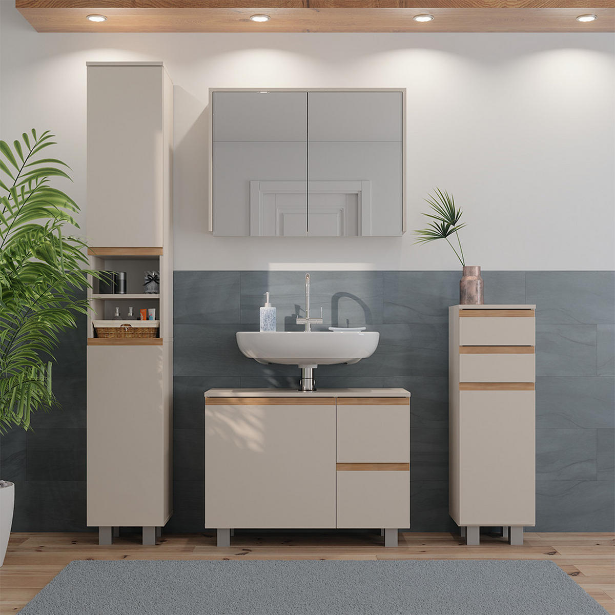 STŘEDNÍ SKŘÍŇKA J-Shape Kašmír/Řemeselné 30 x 95 cm se 2 zásuvkami - kašmírová/světle šedá, kompozitní dřevo (30/95/30cm) - Vicco