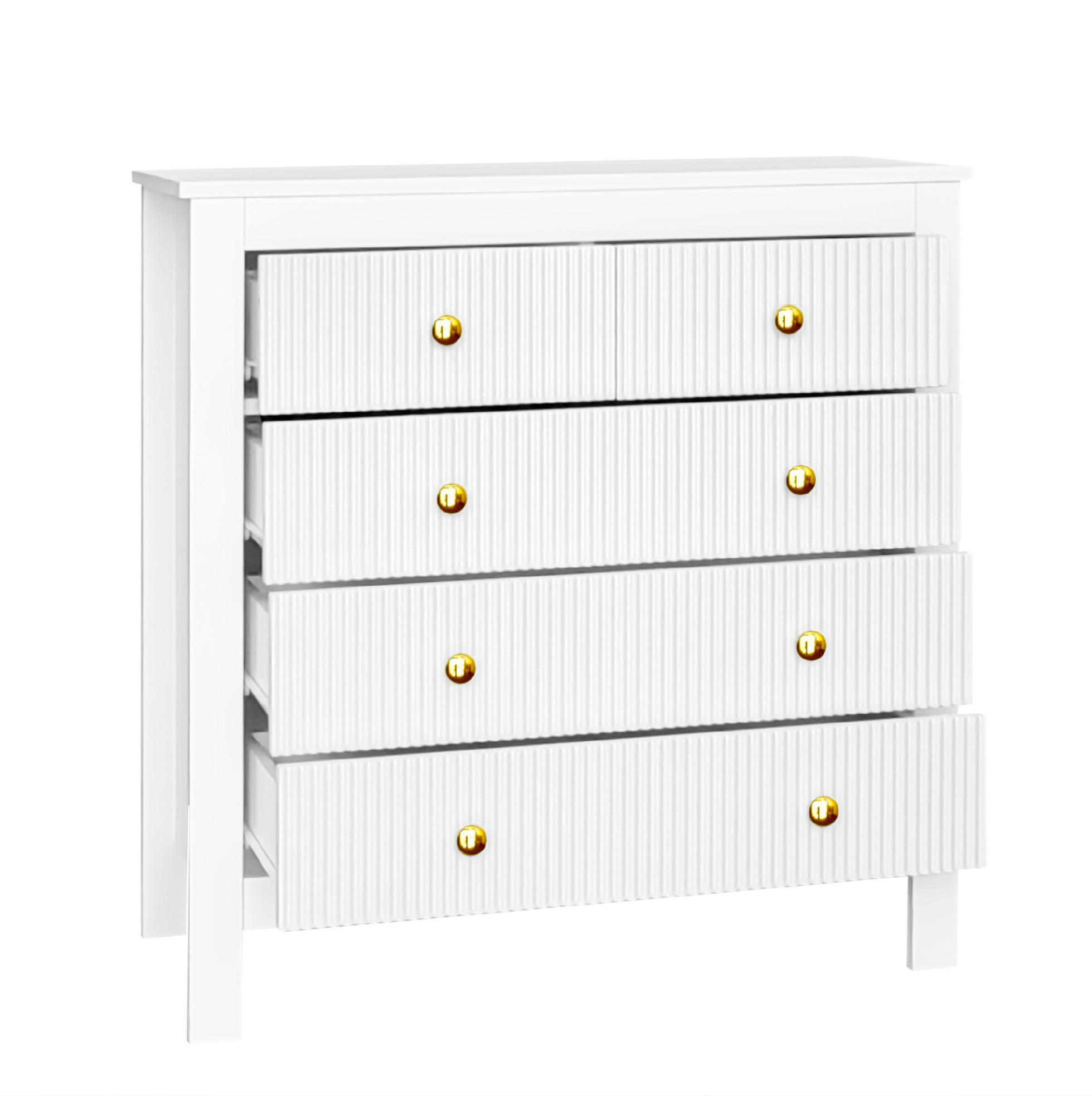 Redom KOMODA 79/39,5/80,5 cm s 5 zásuvkami a zlatými úchytkami, Bílá