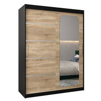 SCHWEBETÜRENSCHRANK 200/150/62 2-türig - Silberfarben/Schwarz, Holz/Kunststoff (150/200/62cm) - Abiks Möbel