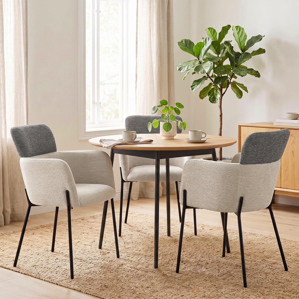 ARMLEHNENSTUHL Osmo mit Metallbeinen, Bouclé-Stoff, Dunkelbeige+Grau - Beige/Schwarz, Textil/Metall (60/85/57cm) - Beautysofa