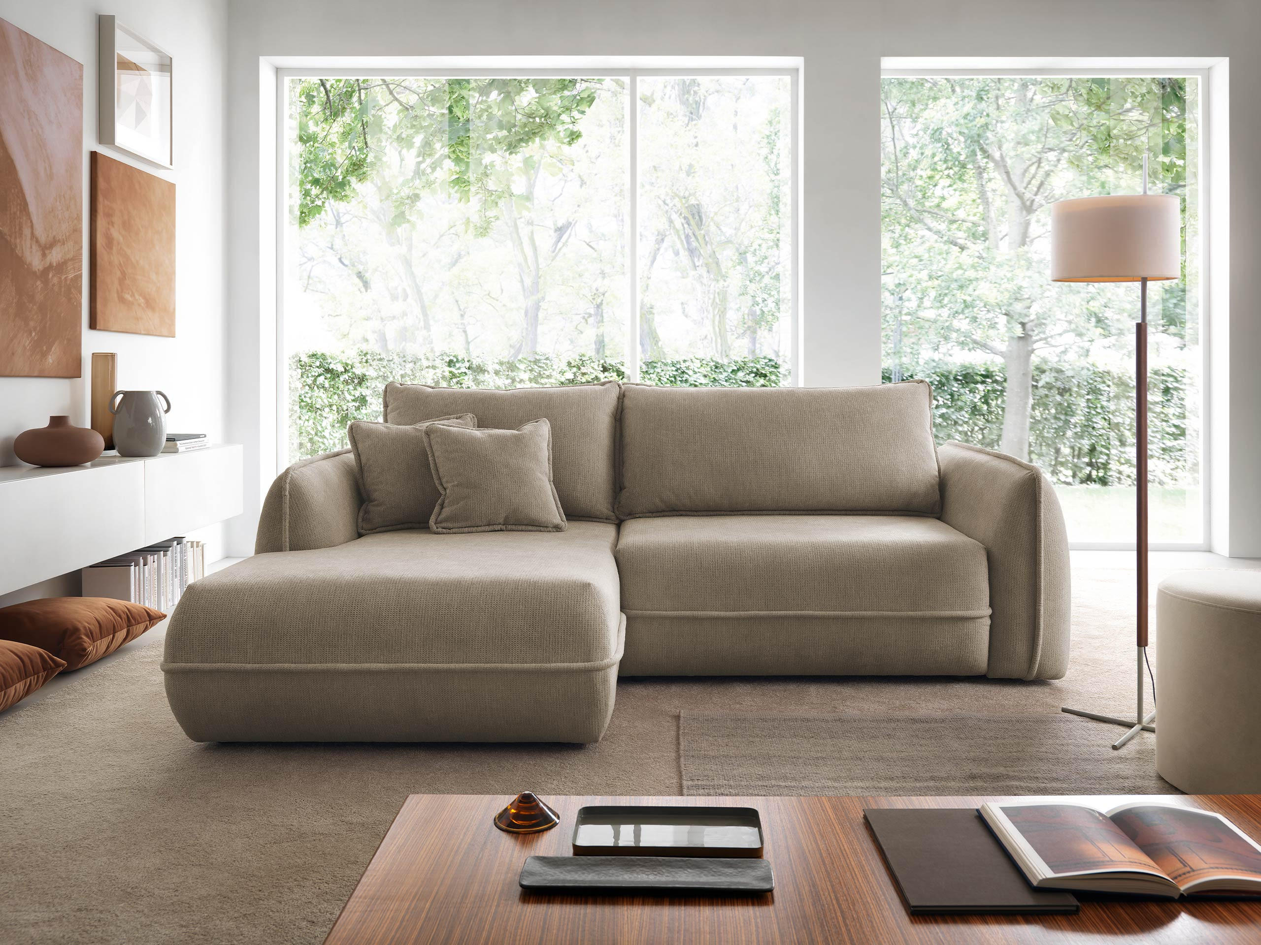 ECKSOFA Moho, Seite: Links - Hellbraun/Schwarz, Holz/Kunststoff (254/162cm) - MIRJAN24