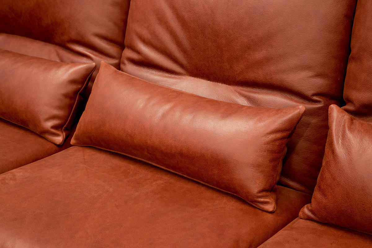 ECKSOFA FENICE Rot Leder - Rot/Schwarz, Leder (297/168cm) - KAWOLA
