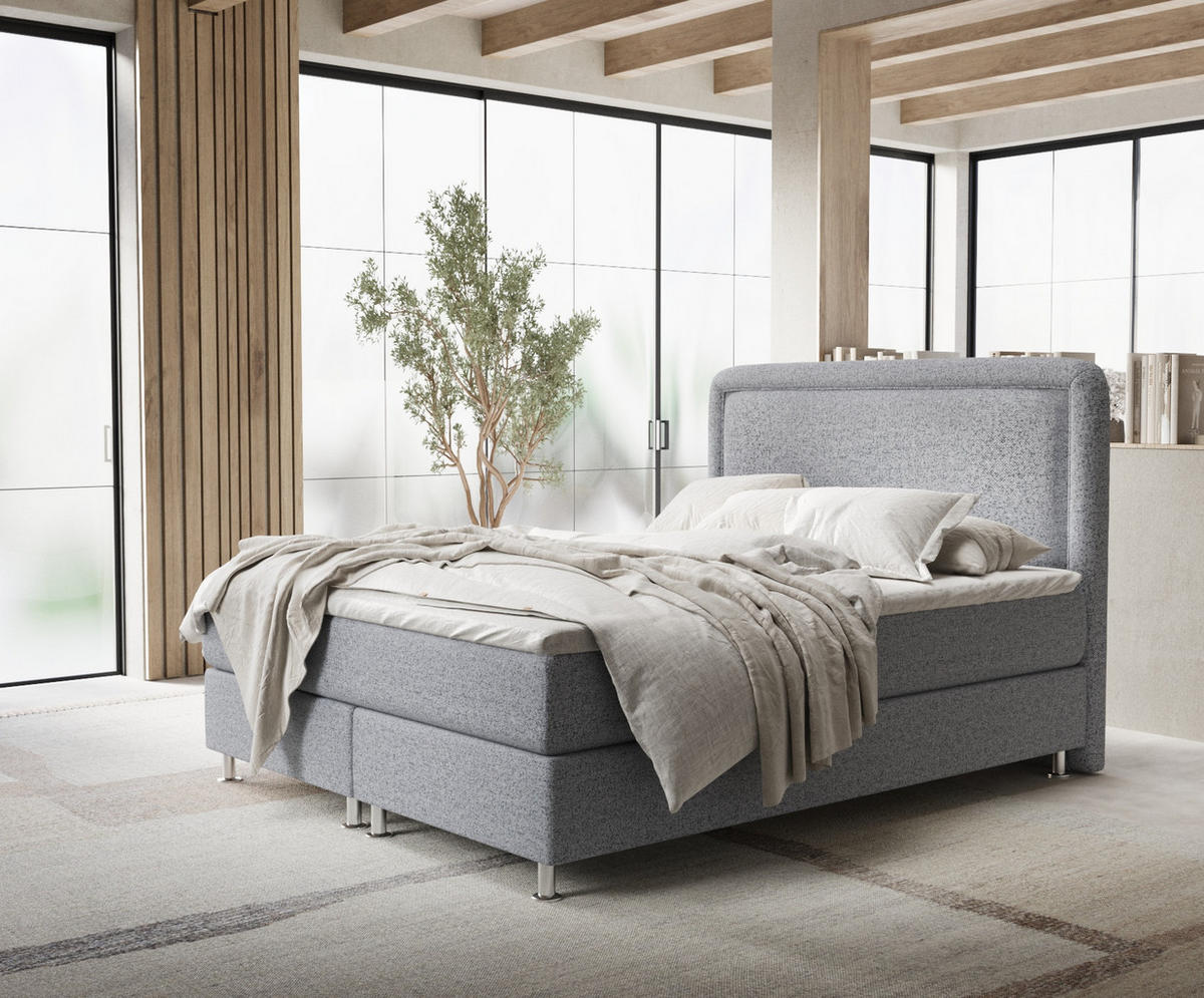 BOXSPRINGBETT Salvi Grau 160/200 cm mit Latex-Topper - Silberfarben/Grau, Holz/Holzwerkstoff (160/200cm) - Maison de Reve