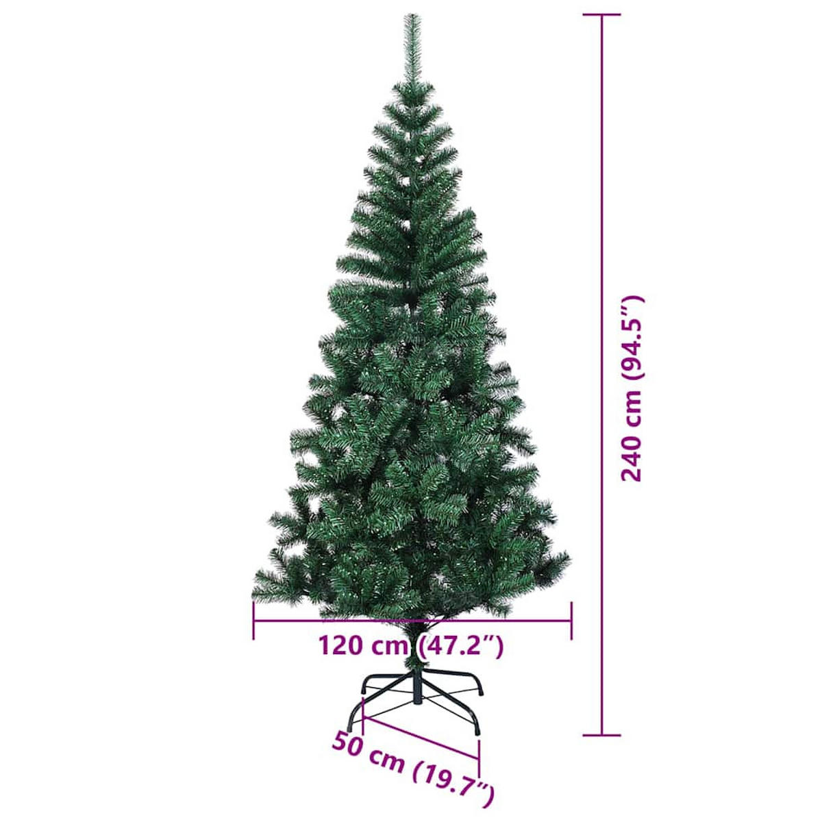 WEIHNACHTSBAUM Künstlicher Vorbeleuchteter Haltbar 120/120/240 cm Grün PVC - Schwarz, Kunststoff (240cm) - vidaXL