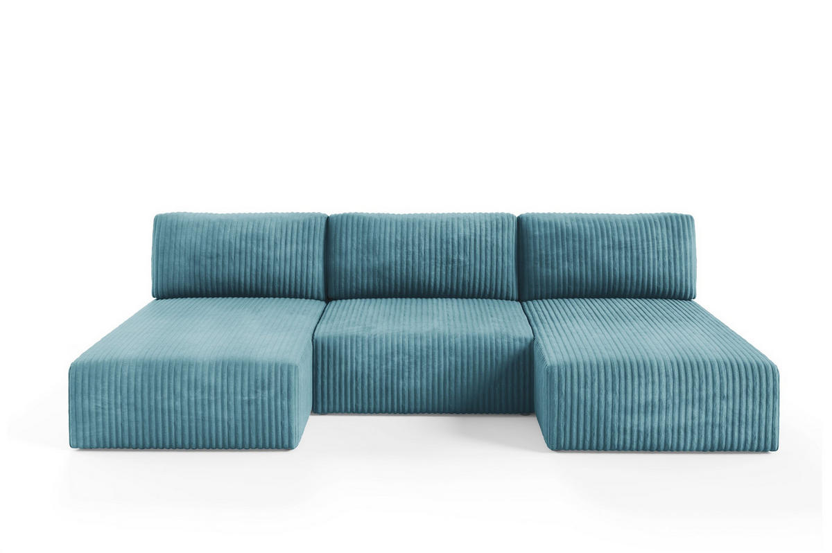 WOHNLANDSCHAFT Natalia - Blau, Holzwerkstoff/Textil (304/85/149cm) - Fun Möbel