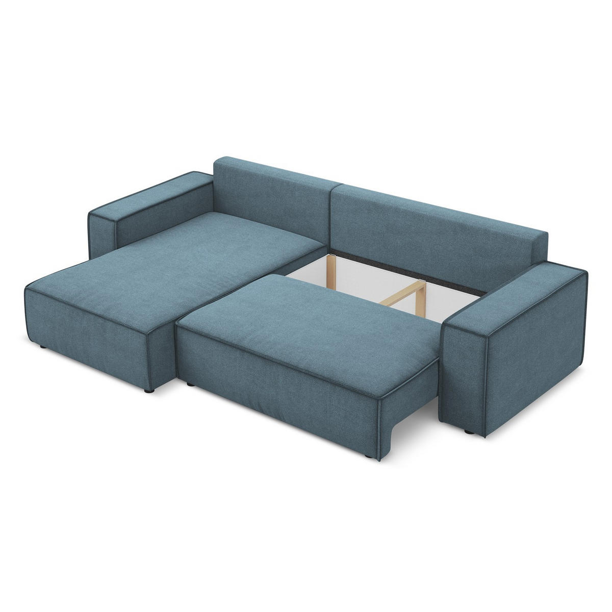 ECKSOFA mit Schlaffunktion Strukturstoff Stoff Blau - Blau/Schwarz, Kunststoff/Textil (185/290cm) - LaMiaSofa