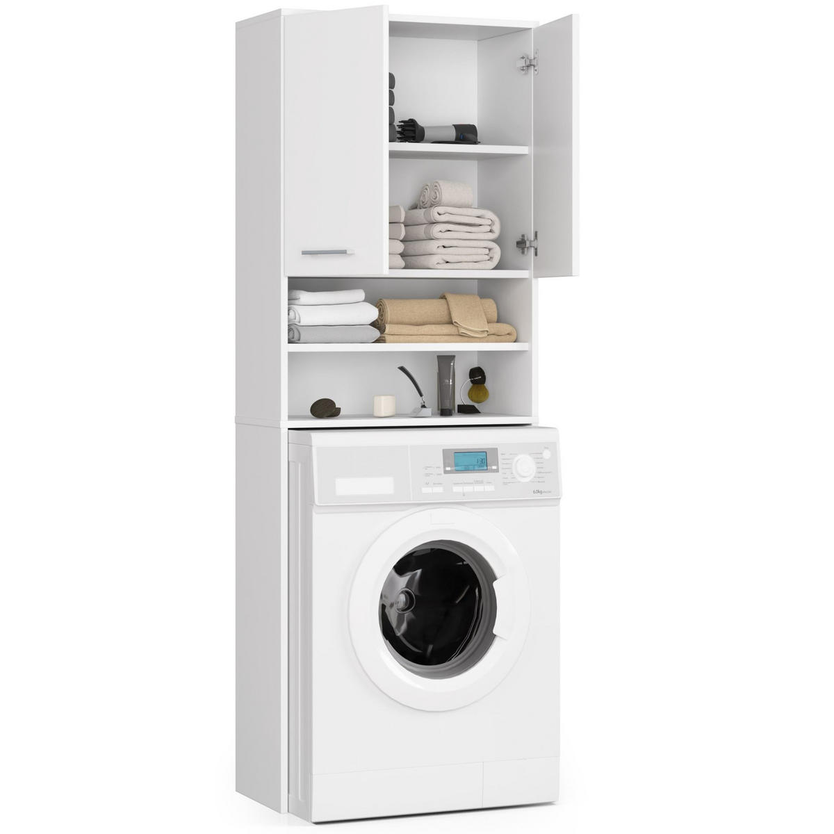 WASCHMASCHINENSCHRANK Weiß 64x30x180 cm - Silberfarben/Weiß, Holzwerkstoff/Kunststoff (64/180/30cm) - Akord