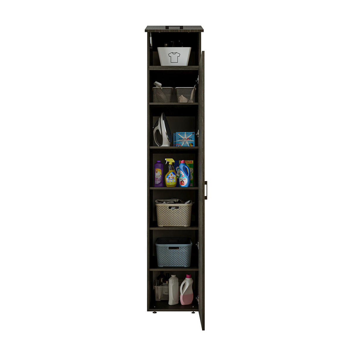 WASCHMASCHINENSCHRANK DUO-I 45cm Breit, 240cm Hoch - Schwarz, Holzwerkstoff (45/240/67cm)