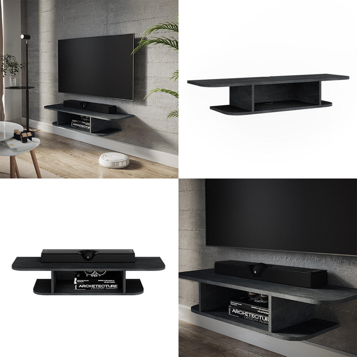 TV-SCHRANK Lorio Schwarz Beton 105 x 18.2 cm offene Fächer - Schwarz, Holzwerkstoff (105/18.2/30cm) - Vicco