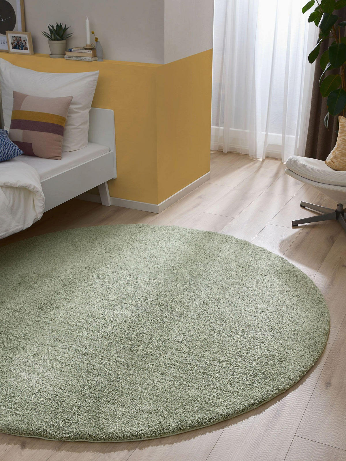 HOCHFLORTEPPICH rund Soda Hellgrün ø 200 cm rund - Hellgrün, Textil (200/200cm) - benuta Nest