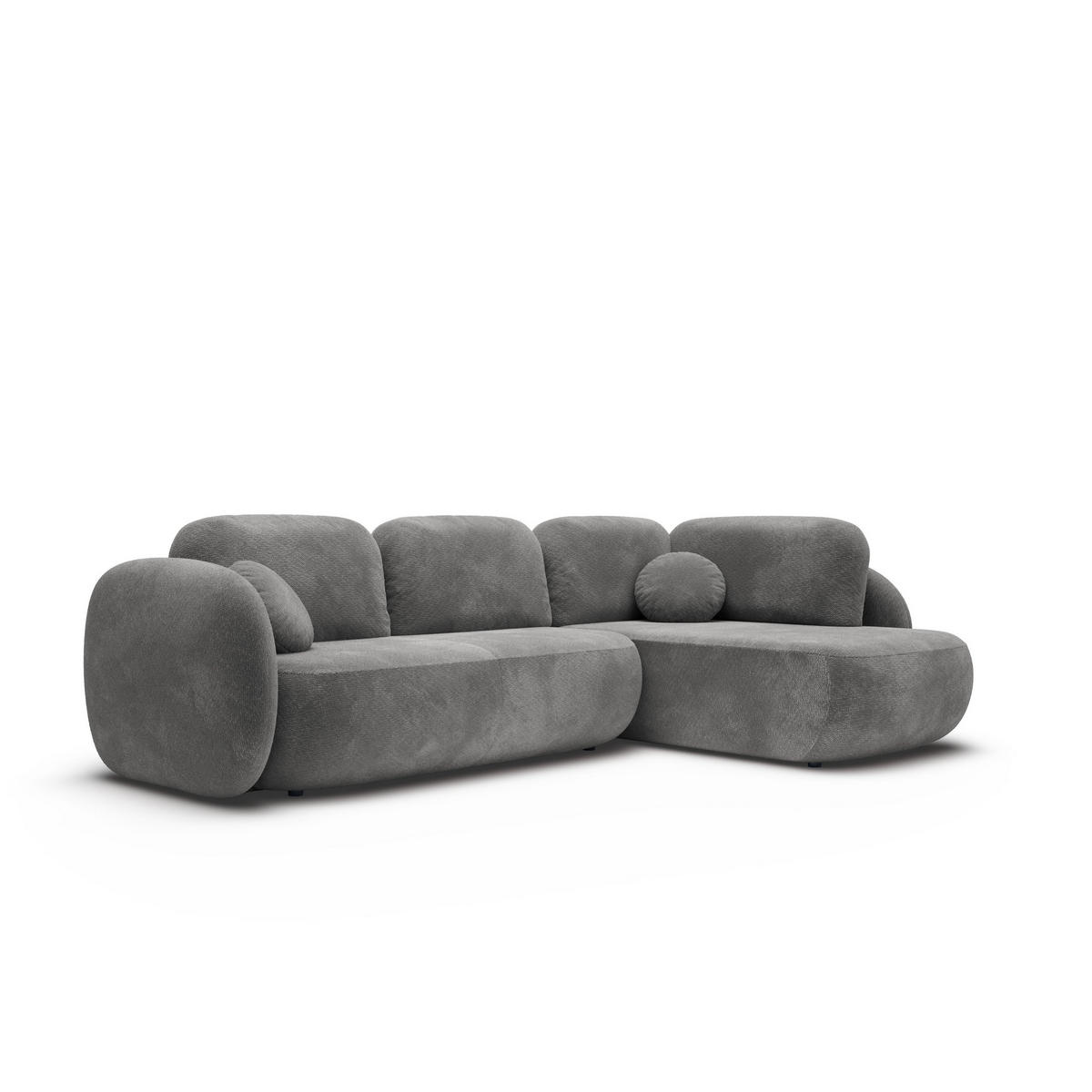 ECKSOFA AMICO II R-S Grau Geflochtener Stoff mit Schlaffunktion - Grau, Holz (289/190cm) - MASSENO