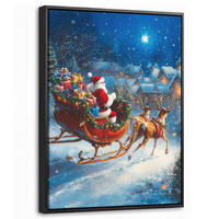 LEINWAND Bilder mit Rahmen - Weihnachtsmann - Rentier - Weihnachten - Schnee - 30x40 - Cognac, Textil (30/40cm) - MuchoWow