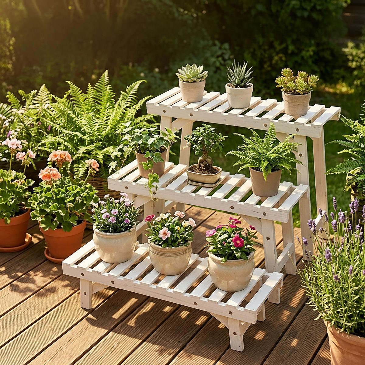 BLUMENSTÄNDER Weiß 3er-Set Tannenholz 70x25 cm - Weiß, Holz (70/49/25cm) - Relaxdays