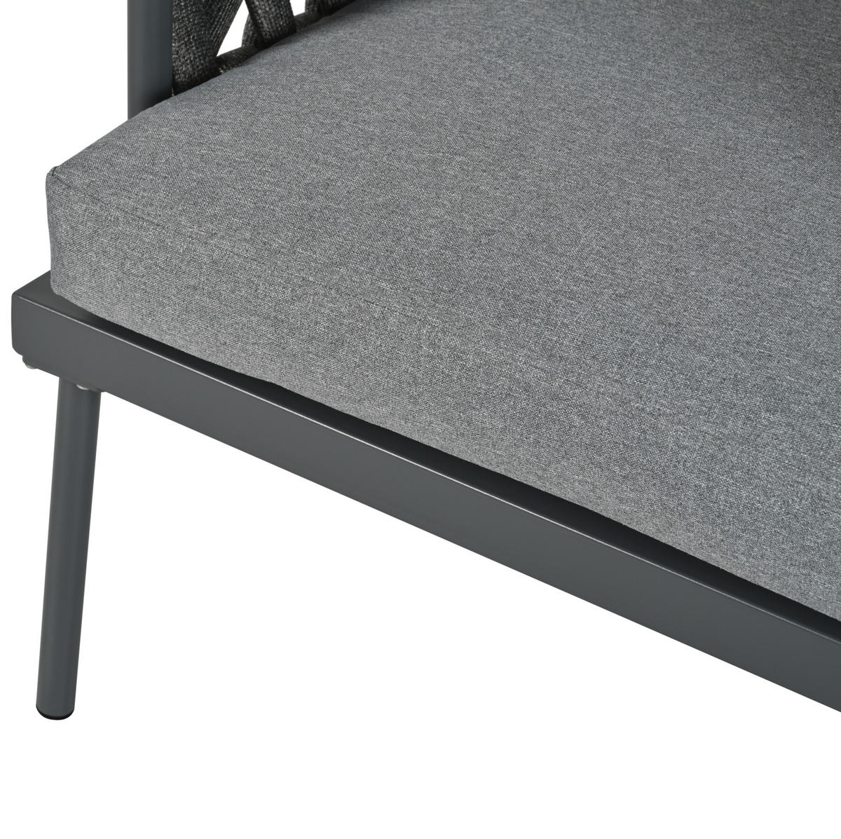 GARTENLOUNGE-SET 4-teilig mit 3-Sitzer-Sofa, 2 Sesseln, Glastisch und Seilarmlehnen aus verzinktem Stahl, Grau - Grau, Textil - Redom