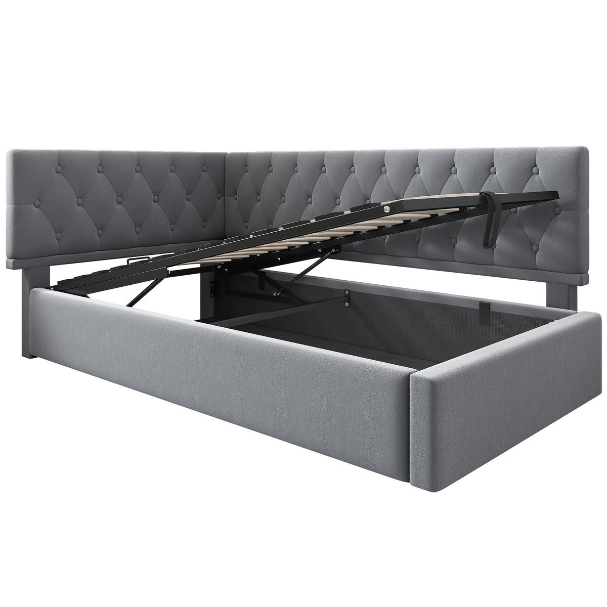 POLSTERBETT L-förmig mit Stauraum Samt Grau 90/200 cm - Grau, Textil (90/200cm) - OKWISH
