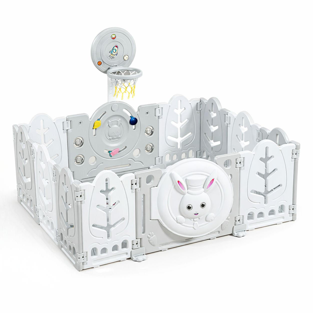 LAUFSTALL white Rabbit weiß 160 x 115 cm, Basketballkorb, 50 Bälle, Spielmatte, Babyreisebett - Weiß, Kunststoff (120/63/166cm) - Moni