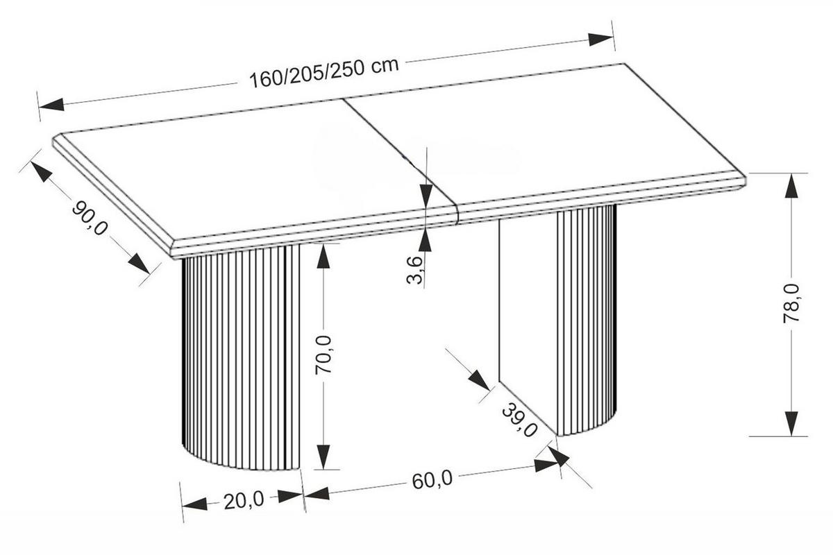 ESSTISCH Bolero Schwarz 160-205-250 / 90 / 76cm - Schwarz, Holz/Holzwerkstoff (90/250/76cm) - Feldmann-Wohnen