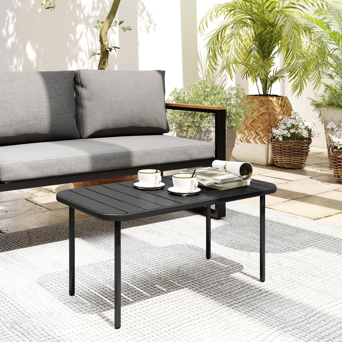 GARTENBEISTELLTISCH DE-14224 verzinkter Stahl mit Lattenrost Schwarz - Schwarz, Metall (90/50/43cm) - ComfortXL