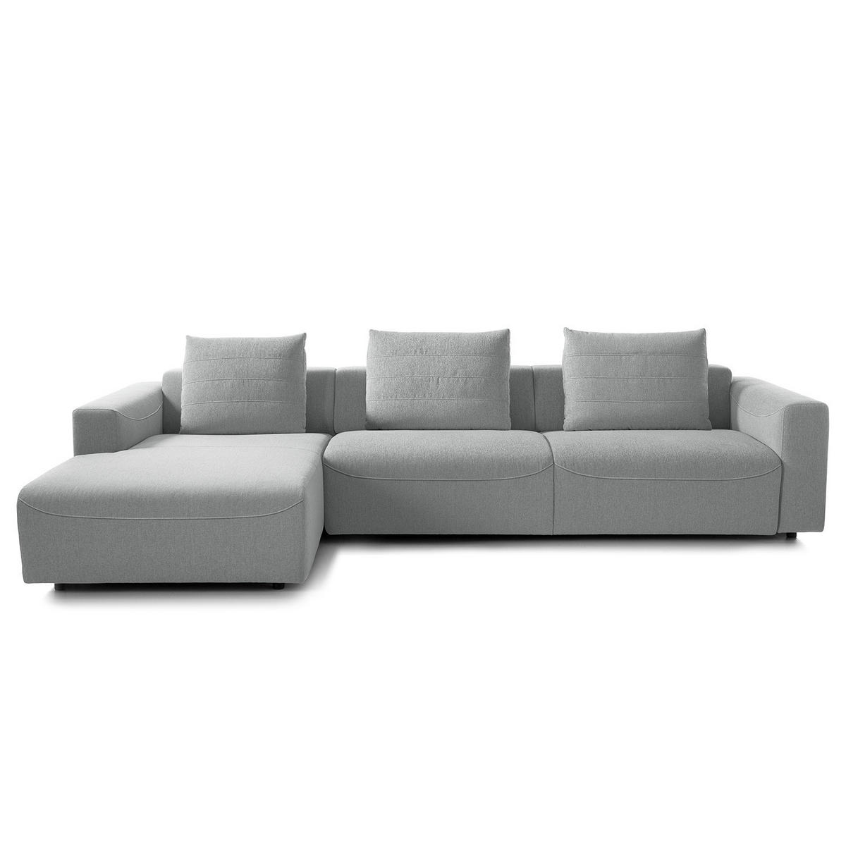 3-SITZER ECKSOFA mit Longchair - Webstoff - Hellgrau/Schwarz, Kunststoff/Textil (320/170cm) - home24