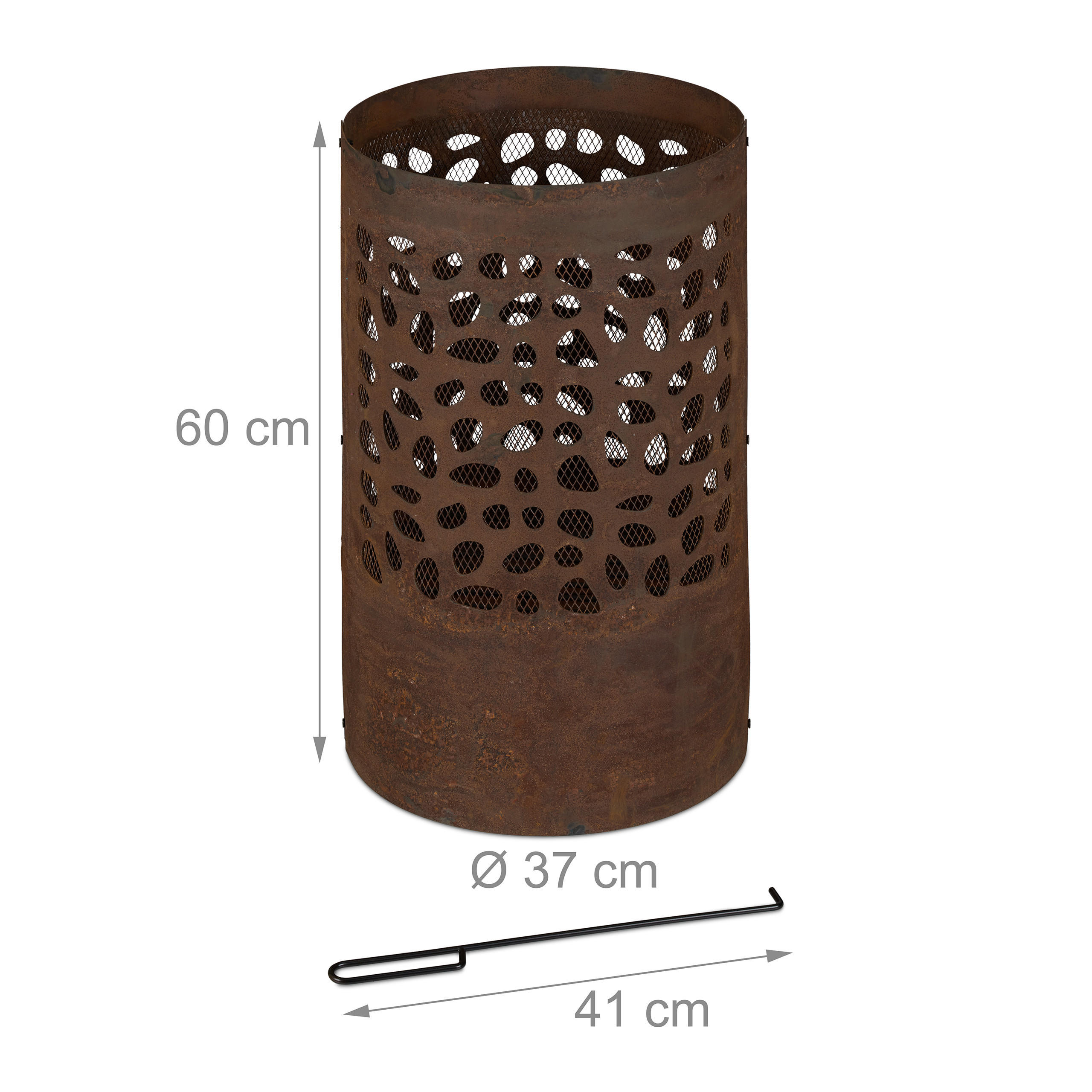 Thumbnail - Relaxdays Feuertonne, Braun, Metall, 37x60x37 cm, Freizeit, Campingzubehör, Feuerschalen