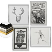 WANDBILDER 4er Set - 50x50 cm & 40x60 cm Silberner Rahmen - Inspiration Schrei Schädel Eule - Silberfarben, Kunststoff (50/50cm) - ArtPrintCave