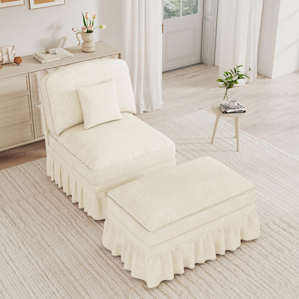 SESSEL DE-34420 mit Hocker Weiß - Weiß, Holzwerkstoff (83.5/93/78cm) - ComfortXL