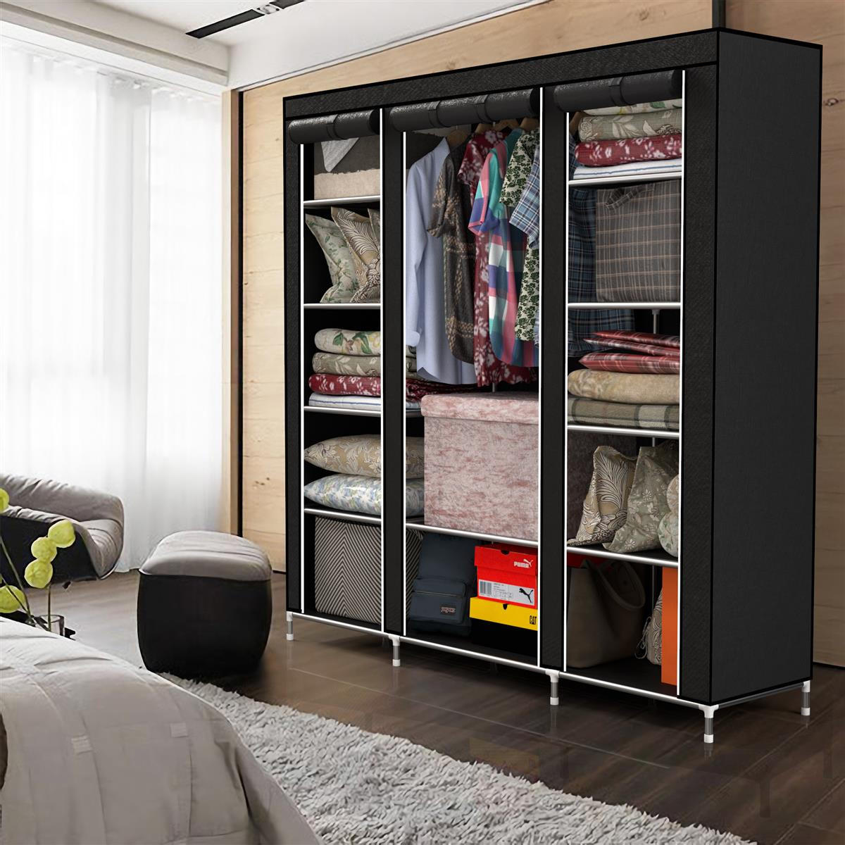 KLEIDERSCHRANK FALTBAR - Schwarz, Textil (45/175/150cm) - Intirilife