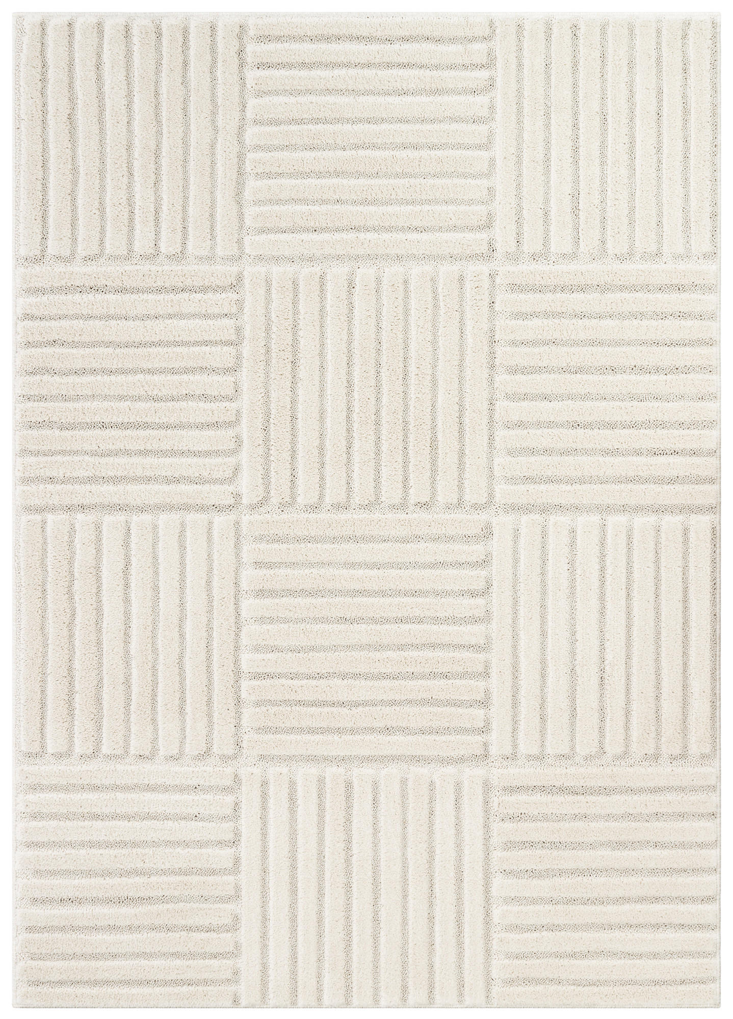 KURZFLORTEPPICH RELIEVO creme geometrisch 3D-Struktur 140/200 cm - Creme, Textil (140/200cm) - Tapiso