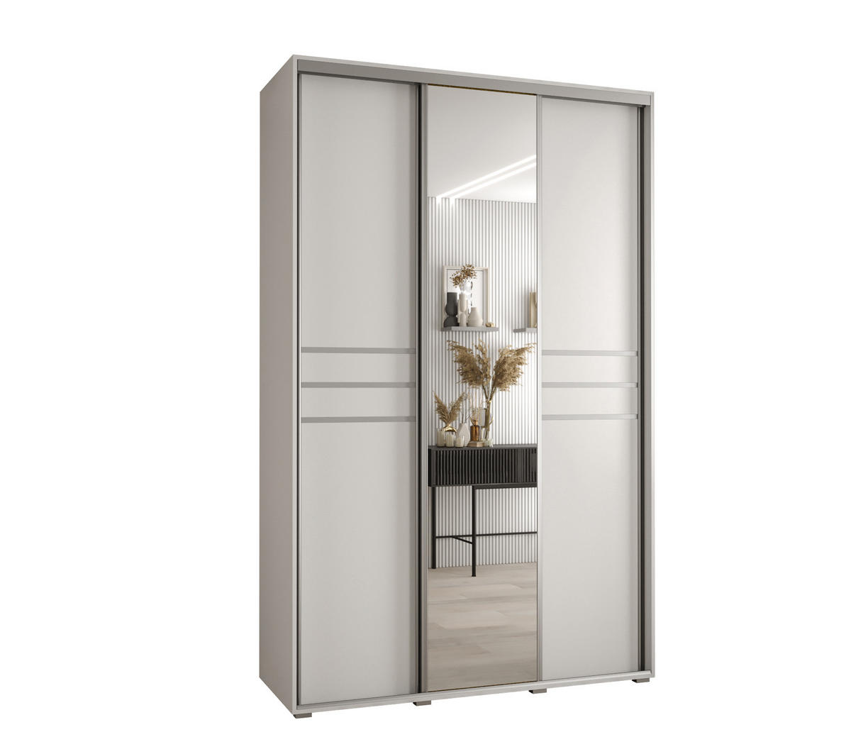 SCHWEBETÜRENSCHRANK 235,2/150/45 3-türig - Silberfarben/Weiß, Holz/Metall (150/235/45cm) - Abiks Möbel