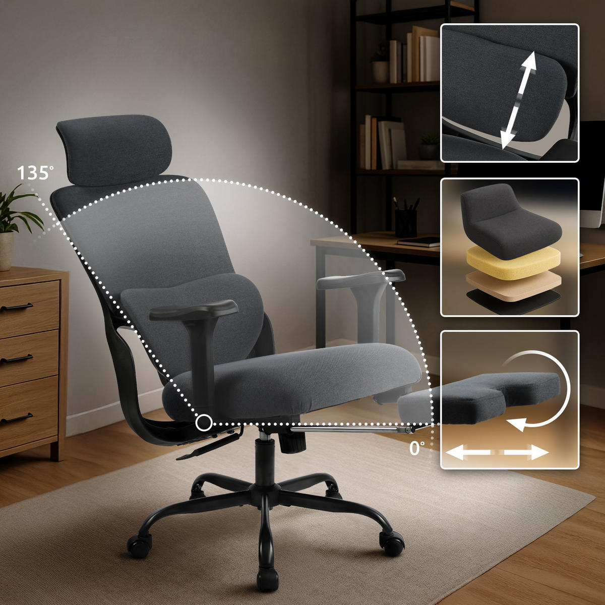 BÜROSTUHL Exion schwarz/schwarz - Schwarz, Kunststoff/Metall (69/133/70cm) - TPFLiving