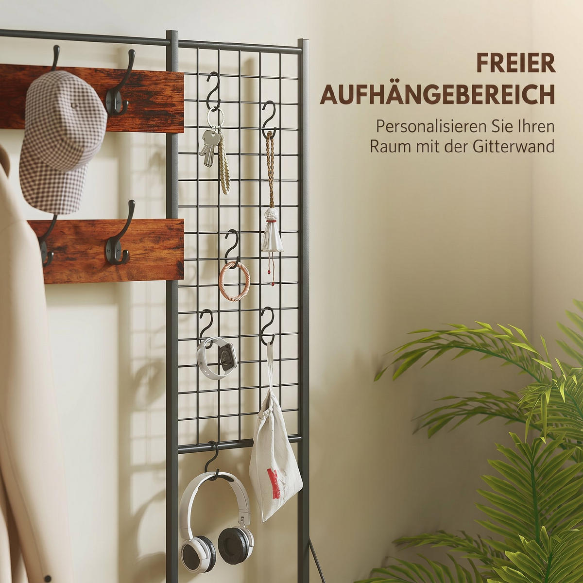 GARDEROBENSTÄNDER Spanplatte, Stahl Rustikal-Braun - Schwarz/Braun, Holzwerkstoff/Textil (30/183/100cm) - HOMCOM