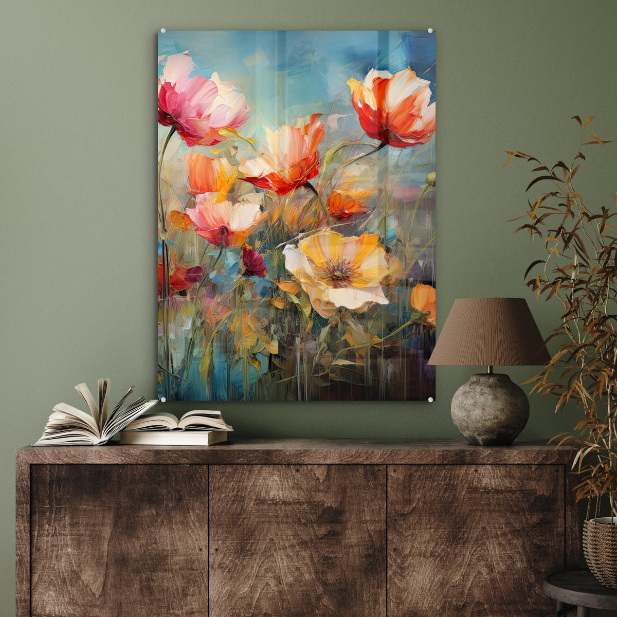 OBRAZ NA AKRYLOVOM SKLE Kvety - Akvarel - Umenie - Botanické - Príroda 60x80 cm - oranžová, sklo (60/80cm) - MuchoWow