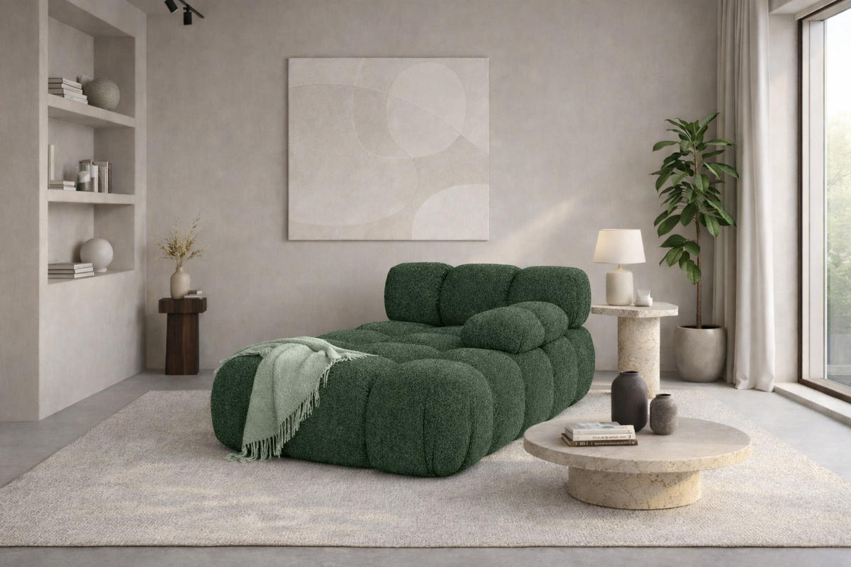 CHAISELONGUE Modular, Bouclé-Stoff Abriamo, Dunkelgrün, Rechts, Selia - Dunkelgrün/Olivgrün, Holz (95/70/160cm) - Kaiser Möbel